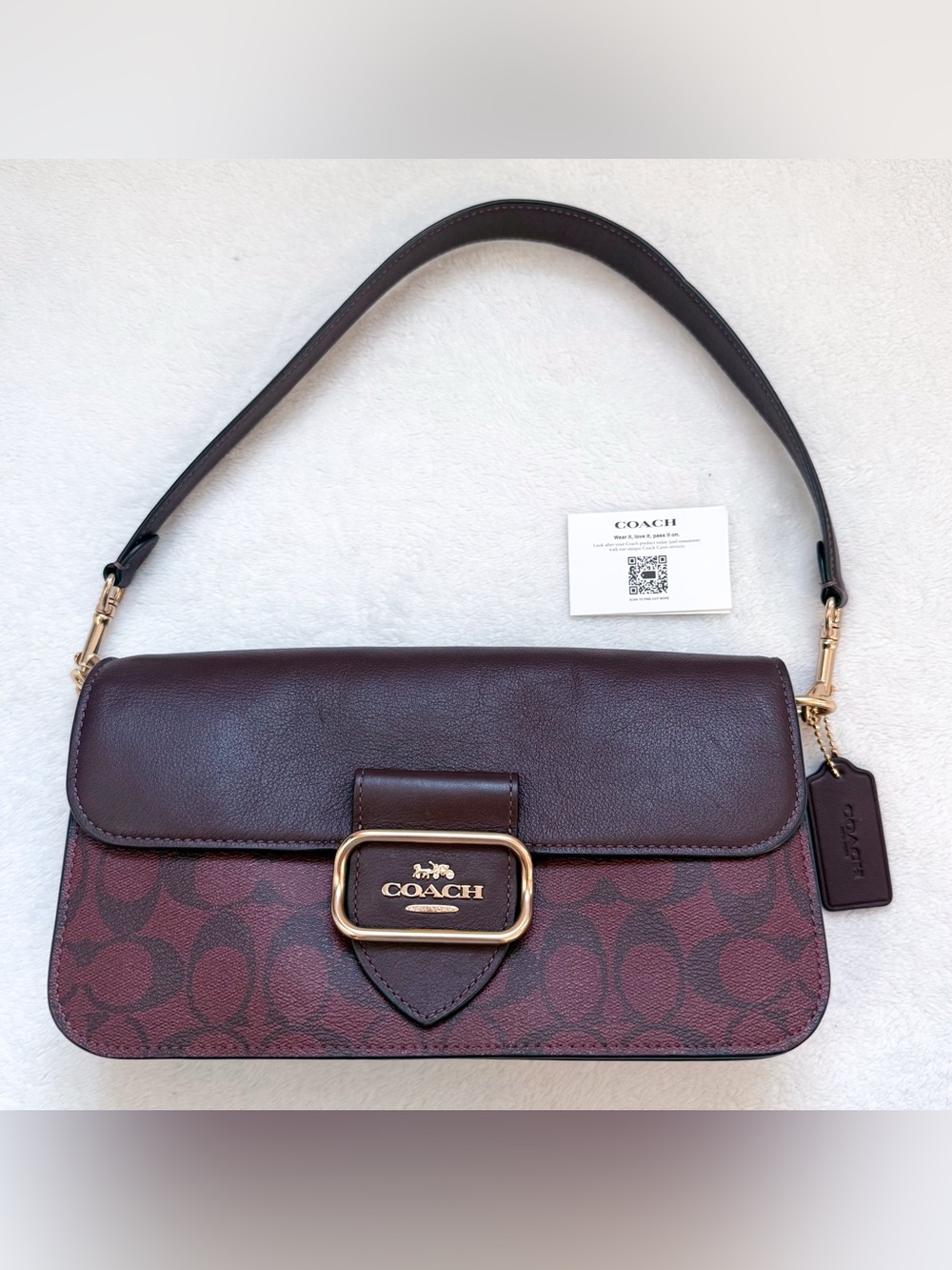 Coach Morgan Women's Shoulder Bag In Signature Canvas CJ617 Gold/Oxblood EUC